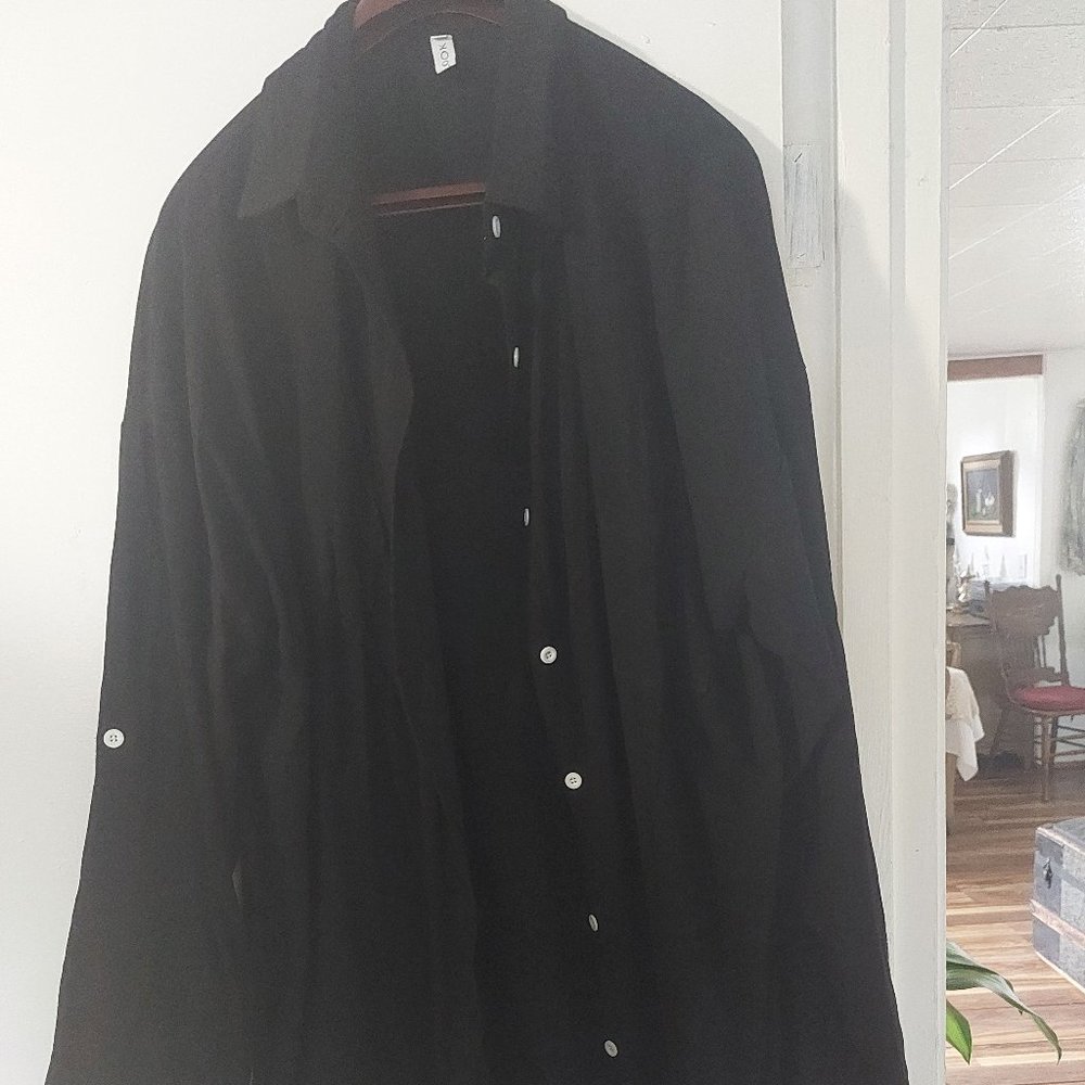 Black Long Sleeve Oversized Boyfriend Shirt with Left Pocket